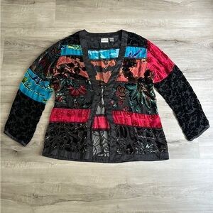 Chicos crushed velvet bohemian burn out patchwork cardigan jacket medium large